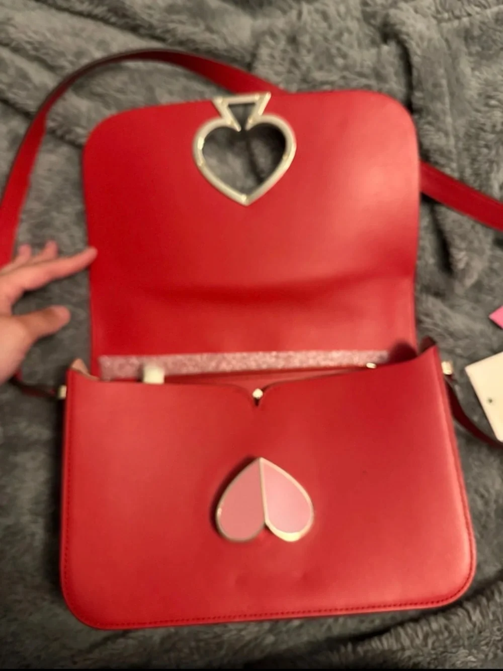 kate spade Red Leather Crossbody with Pink Heart Spade Accent
